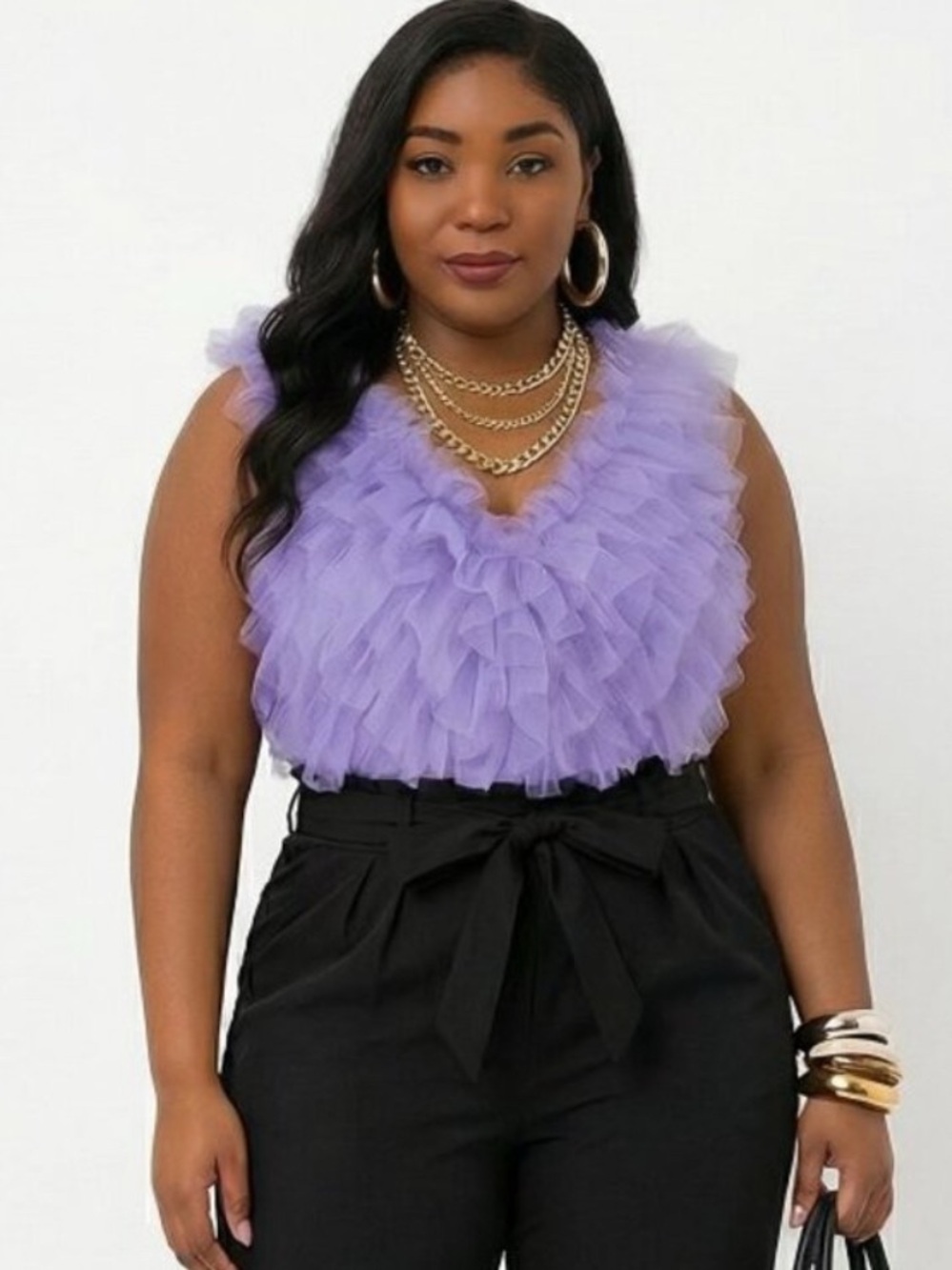 Lavender Ruffle V-Neck Bodysuit